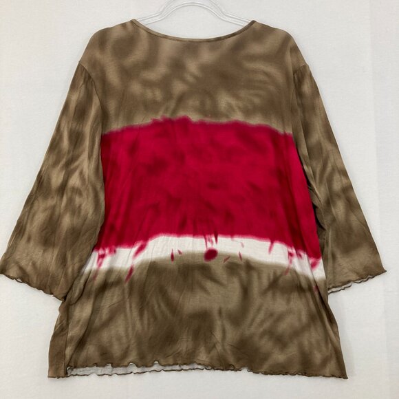 New Christopher & Banks sz 1X V Neck Brown Red Tie Dye Color-block Stretch Top - Picture 8 of 9